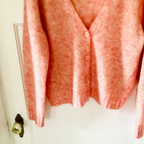 Artlove Paris Mohair Wool Blend V-neck Cardigan Pink Size L Oversized Relaxed - Picture 4 of 13